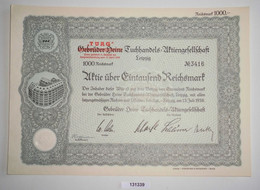1000 RM Aktie Gebrüder Heine TUAG Tuchhandels AG Leipzig 13. Juli 1938 (131339) - Textile