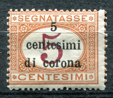 Z3150 ITALIA TERRE REDENTE Trento E Trieste 1919 Segnatasse, 5 C. Su 5 C., MNH**, Sassone 1, Valore Catalogo € 35, Ottim - Trente