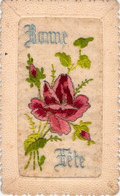 Carte Brodée Bonne Fète Bleu Et Fleur Rose - Ricamate