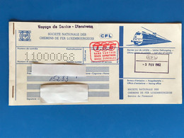 Luxembourg - CFL - Ticket Voyage De Service - Dienstreise - 05.02.1982 - DB - Réseau Entier - Ganzes Netz - Europe