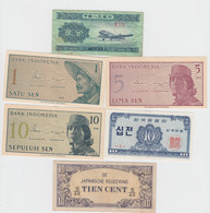 Lot Of 6 Different Asia Banknotes, China, Indonesia, Korea And Dutch East Indies Japan Occupation - Alla Rinfusa - Banconote