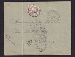 DDBB 469 - Enveloppe TP Mouchon LEVANT T - CONSTANTINOPLE - GALATA (Poste Française) 1909 - Taxée 10 C à NANCY - Covers & Documents