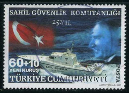 Türkiye 2007 Mi 3608 25th Year Of Turkish Coast Guard Command | Atatürk, Coast Guard Boat, Ship And Flag - Used Stamps