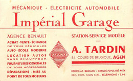 Agen * IMPERIAL Garage Automobiles Agence Renault A. TARDIN 81 Cours De Belgique * Carte De Visite Ancienne - Agen