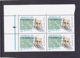 NOBEL PRIZE,ALBERT EINSTEIN, 1996 STAMPS IN BLOCK OF FOUR,MNH, ROMANIA. - Albert Einstein