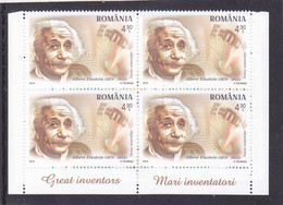 NOBEL PRIZE,ALBERT EINSTEIN, 2014 STAMPS IN BLOCK OF 4 ,MNH, ROMANIA. - Albert Einstein