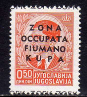 ZONA FIUMANO KUPA 1941 SOPRASTAMPATO OVERPRINTED CENT. 50c MNH - Fiume & Kupa