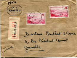 MONACO LETTRE RECOMMANDEE DEPART MONACO 27 X 48 PRINCIPAUTE POUR LA FRANCE - Storia Postale