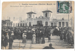 CPA.    MARSEILLE .EXPOSITION INTER D'ELECTRICITE 1908.  ANIMATION  .THEATRE RESTAURANT..TIMBRE COMMEMORATIF - Electrical Trade Shows And Other