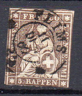 1854 Svizzera Helvetia Unificato N. 26  5 R Bruno Timbrato Used - Gebraucht