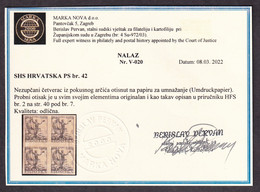 SHS CROATIA PS No. 42 - Short Opinion Pervan - Imperforate Block Of Four From Trial Sheet Printed On Paper ... / 3 Scans - Neufs