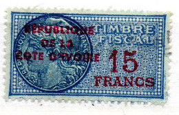 REPUBLIQUE DE COTE D'IVOIRE 15F BLEU LEGENDE TIMBRE FISCAL OBL - Ivory Coast (1960-...)