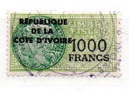 REPUBLIQUE DE COTE D'IVOIRE 1000 F VERT LEGENDE TIMBRE FISCAL OBL - Ivory Coast (1960-...)