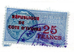 REPUBLIQUE DE COTE D'IVOIRE 25F BLEU LEGENDE TIMBRE FISCAL OBL - Ivory Coast (1960-...)