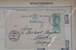 T5 WURTENBERG  BELLE CARTE LETTRE 1893 STUTTGART  POUR ZURICH SCHWEIZ   ++ AFFRANCH. PLAISANT - Lettres & Documents