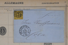 T8 TOUR TAXIS SUD BELLE LETTRE 1857  FRANKFURT POUR KOLN  ++ AFFRANCH. PLAISANT - Cartas & Documentos