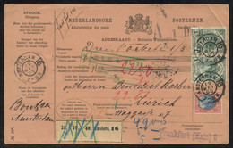 Netherlands 1905 Parcel Card From Amsterdam To Switzerland Bearing Queen Wilhelmina 25c + 1g Pair, NVPH 71 + 77 - Covers & Documents