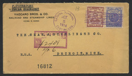 Honduras 1914 Reg. Cover From La Ceiba To The US, Franked With 5c Ultra + 20c Brown (SC 154 + 159), Perfect, RARE COVER - Honduras