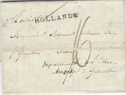 1807- Lettre De FLINES - Belgique  Pour Grenoble ( Isère ) Sans Marque De Départ , Seul " HOLLANDE " 35 Mm Noir - - 1794-1814 (Franse Tijd)