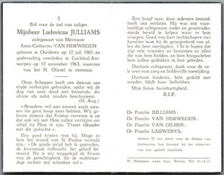 Bidprentje Oorderen - Julliams Ludovicus (1901-1963) - Imágenes Religiosas