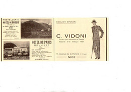 (06) Alpes M. Publicité Papier Coupure De Presse Année 1935 Nice C. Vidoni Hostellerie Col De Brouis Moulinet Hôt Paris - Reclame