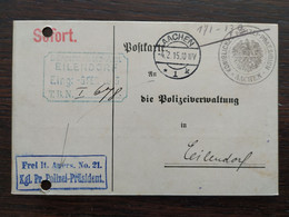Germany Deutsches Reich 1915 Aachen Eilendorf Königliches Polizei Präsidium Postkarte Police President - Polizei - Gendarmerie