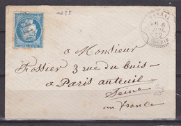 ALGERIE N°60 Sur Lettre De Barral (GC5114) Datée Du 6 Juil 72 Adressée à Paris - 1849-1876: Klassik