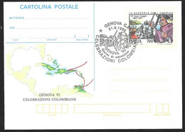 GENOVA '92 - COLOMBO - CARTOLINA POSTALE (CAT. INT. 224) - ANNULLO F.D.C. SPECIALE "GENOVA *21.9.1992* CELEBRAZIONI.... - Interi Postali