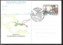 GENOVA '92 - COLOMBO - CARTOLINA POSTALE (CAT. INT. 223) - ANNULLO F.D.C. SPECIALE "GENOVA *20.9.1992* CELEBRAZIONI.... - Interi Postali