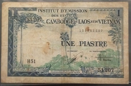 French Indochine Indochina Vietnam Viet Nam Laos Cambodia 1 Piastre VF Banknote Note 1954 - Pick# 105 / 2 Photo - Indochine