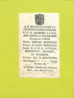 Chalon Dijon Chalon-sur-Saône- Prix Collège Cabillonensi Societatis Jesu 1762  Tisserand Tapin Abigail Perrault Jésuites - Diploma's En Schoolrapporten