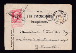 DDBB 396 - Avis D' Encaissement TP 74 Annulé Roulette - BRUXELLES 1909 Vers E. Versé Van Roye à BXL - Volantini Postali