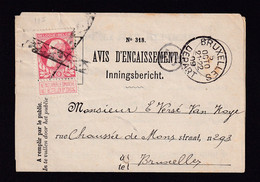 DDBB 396 - Avis D' Encaissement TP 74 Annulé Roulette - BRUXELLES 1909 Vers E. Versé Van Roye à BXL - Postkantoorfolders