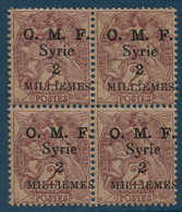 France Colonies Syrie N°26d** Bloc De 4 Avec Variété S De Milièmes Renversé Tenant à Normal (case 2)  Signé SCHELLER - Unused Stamps
