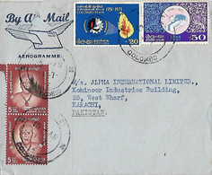 CEYLON (SRI LANKA)   1971  AIRMAIL  AEROGRAM /  AEROGRAMME TO PAKISTAN WITH COLOMBO PLAN STAMPS. - Sri Lanka (Ceylon) (1948-...)