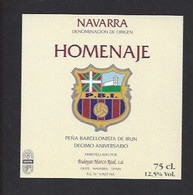 Etiquette De Vin Navarra -  Pena Barcelonista De Irlin   (Espagne)  -  10 éme Anniversaire  - Thème Foot - Calcio