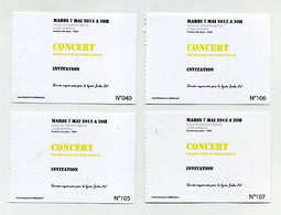 Lot De 4 Tickets Pour Le Concert Donné Au Chapeau Rouge Par Les élèves Du Lycée Jules Fil De Carcassonne Le 7 Mai 2013 - Concert Tickets