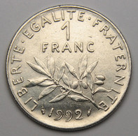 RARE En SUP++  ! 1 Franc Semeuse 1992, Frappe Monnaie, Nickel - V° République - 1 Franc