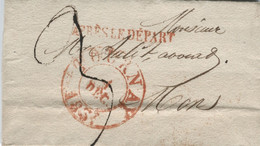 BELGIQUE - TOURNAY + APRES LE DEPART SUR LETTRE SANS CORRESPONDANCE, 1837 - 1830-1849 (Independent Belgium)