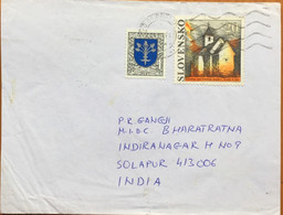 SLOVAKIA 2004, USED COVER TO INDIA,2 STAMPS ,ART, PAINTING,CHURCH,BUILDING,ARCHITECTURE,COAT OF ARM,GEOMETRY - Storia Postale