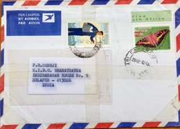 SOUTH AFRICA AIRMAIL USED COVER TO INDIA,2 STAMPS ,BUTTERFLY, POSTMAN ,CAPE TOWN CANCELLATION - Brieven En Documenten