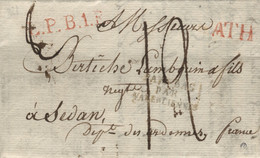 BELGIQUE - ATH ROUGE + L.P.B.1.R. + PAYS-BAS PAR VALENCIENNES SUR LETTRE AVEC CORRESPONDANCE, 1825 - 1815-1830 (Holländische Periode)