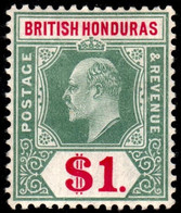 British Honduras 1907 KE VII Mult Crown CA $1 Grey-green And Carmine  Lightly Mounted Mint - British Honduras (...-1970)