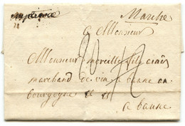 BELGIQUE - EMPTINNE MANUSCRIT RAYE + MARCHE MANUSCRIT SUR LETTRE AVEC CORRESPONDANCE DE CINEY POUR LA FRANCE, 1786 - 1714-1794 (Paises Bajos Austriacos)