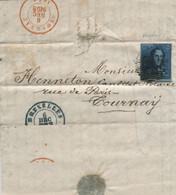 BELGIQUE N°2 - EPAULETTE 20C BLEU FONCE SUR VERDATRE TRES BELLE NUANCE MARGE OBLITÉRÉ P24 + TAD BRUXELLES SUR LAC, 1854 - 1849 Hombreras