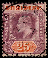 British Honduras 1907 KE VII Mult Crown CA 25c Dull Purple And Orange Cds Used - Honduras Britannico (...-1970)