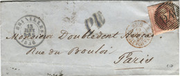 BELGIQUE MEDAILLON N°8 (LD) P24 BRUXELLES SUR LETTRE SANS CORRESPONDANCE POUR PARIS, 1856 - 1851-1857 Medaglioni (6/8)