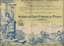 ETABLISSEMENT VERMINCK - MARSEILLE - ACTION ILLUSTREE DE 100 FRS - ANNEE 1917 - Perfume & Beauty