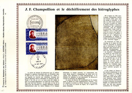 RR 1500 Ex. " J.F. CHAMPOLLION ET LES HIEROGLYPHES " Sur Feuillet PAC N°té RARE De 1972 N°YT 1734 Parf état FDC RR - Egiptología