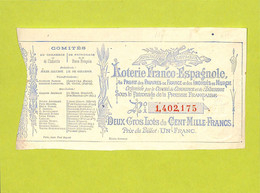 Loterie Franco-Espagnole Au Profit Des Pauvres De France Et Des Inondés De Murcia 1880 - Lottery Tickets